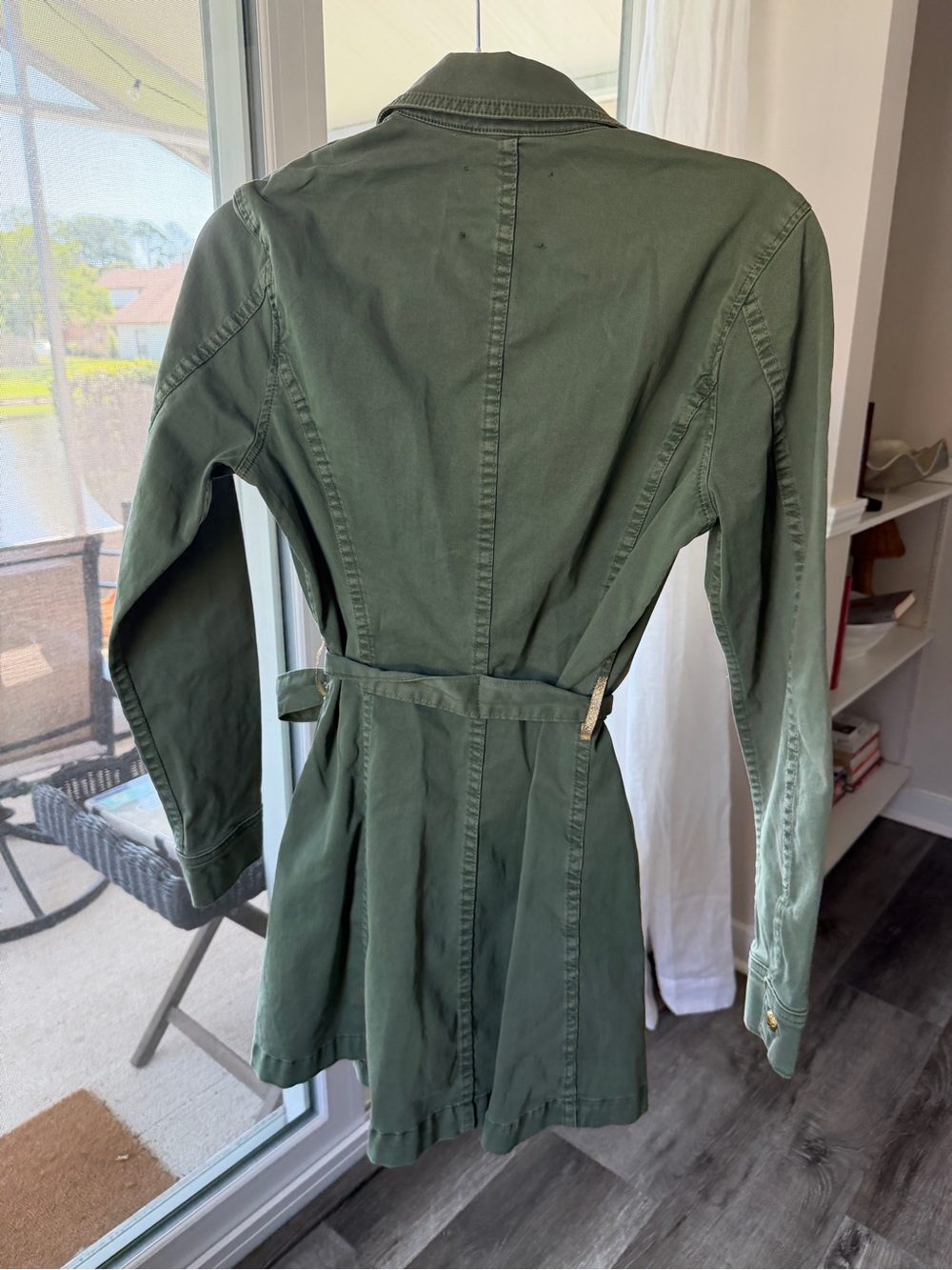L'AGENCE Olive Green Utility Shirt Dress / Jacket with Belt and Gold Buttons - Picture 2 of 11